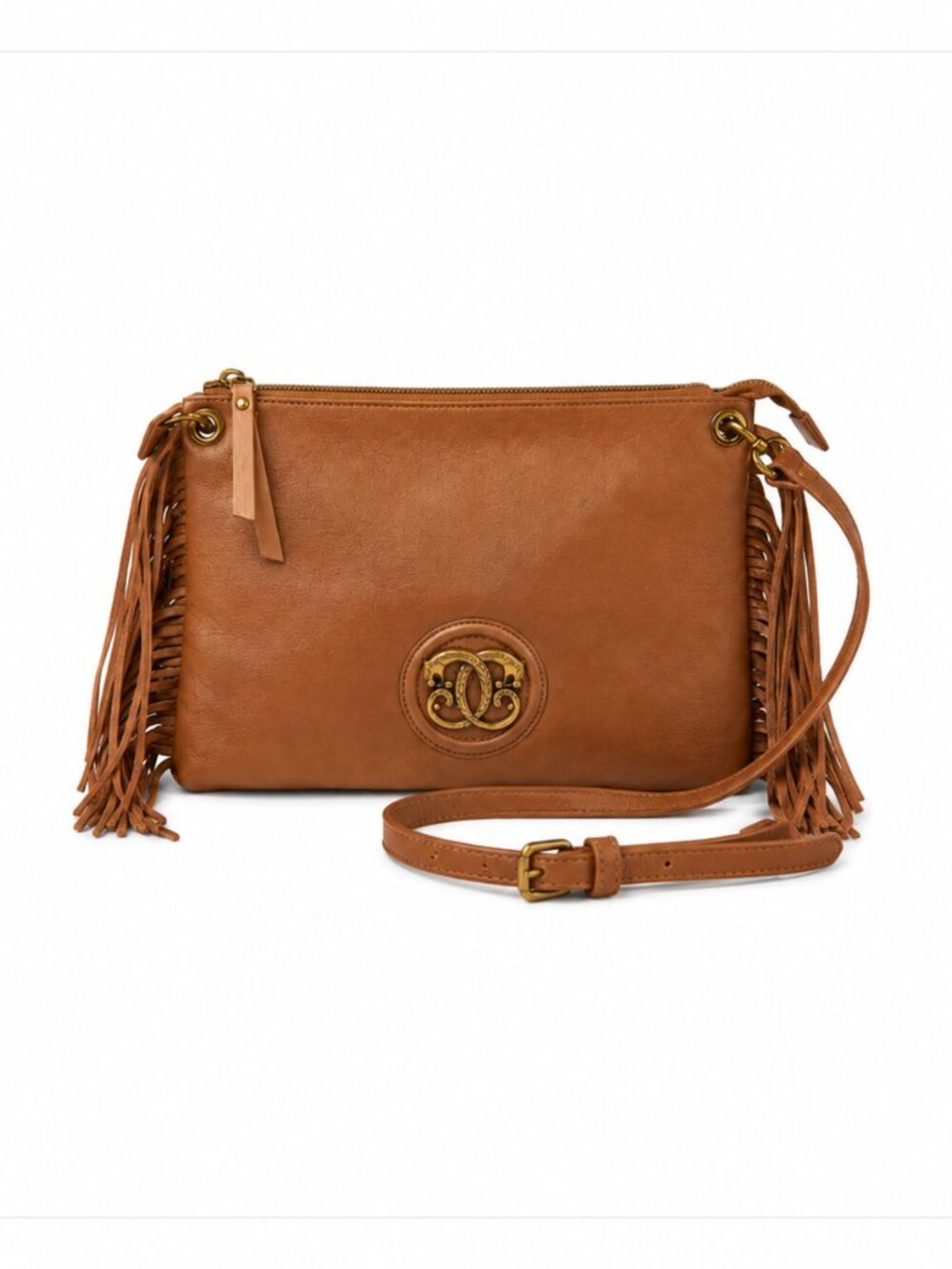 Sharif Legacy Leather Fringe Mini Hobo Crossbody Bag Latte Embossed Leather